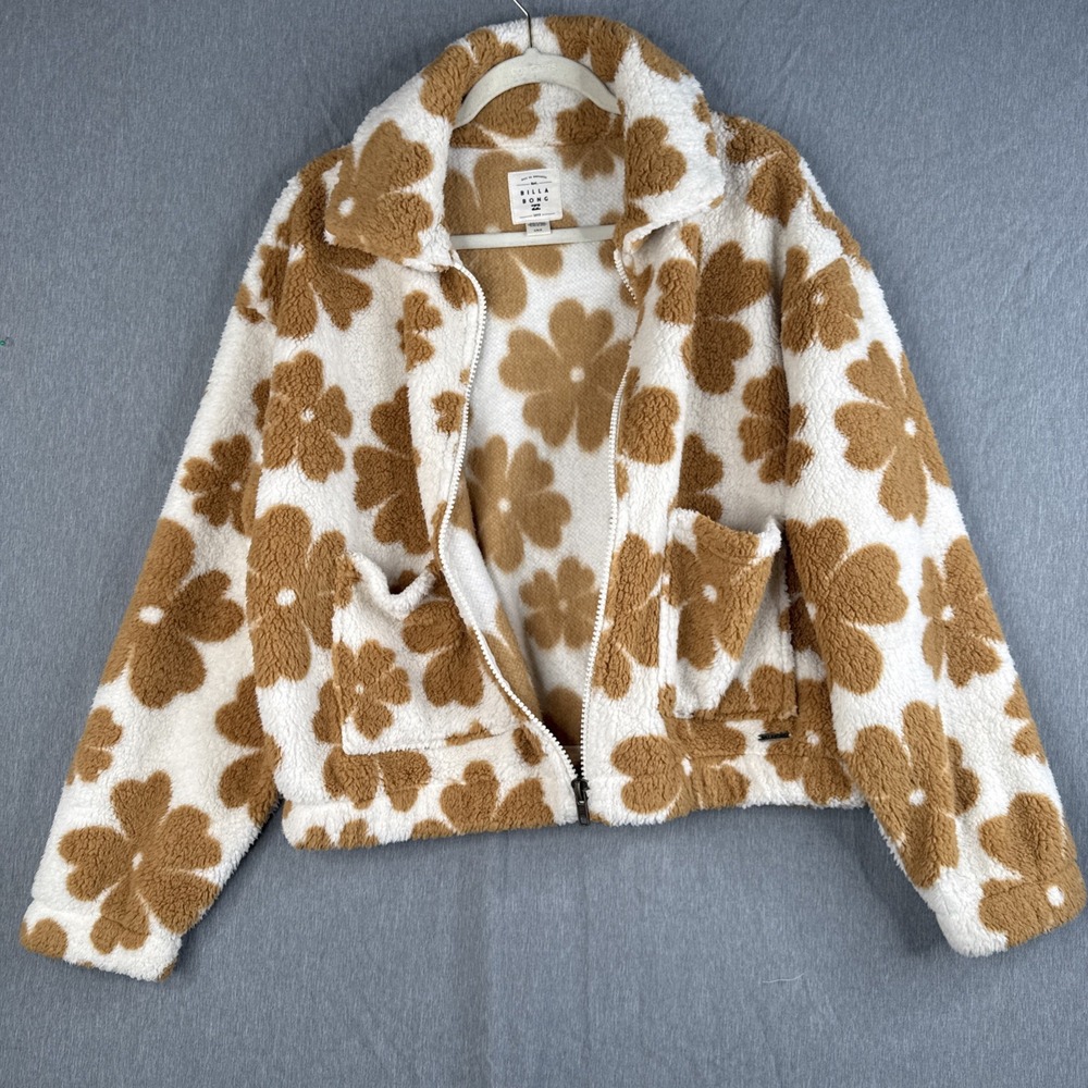 Billabong Womens Cozy Days Sherpa Flower Print Fleece Jacket Size Large - Picture 7 of 8